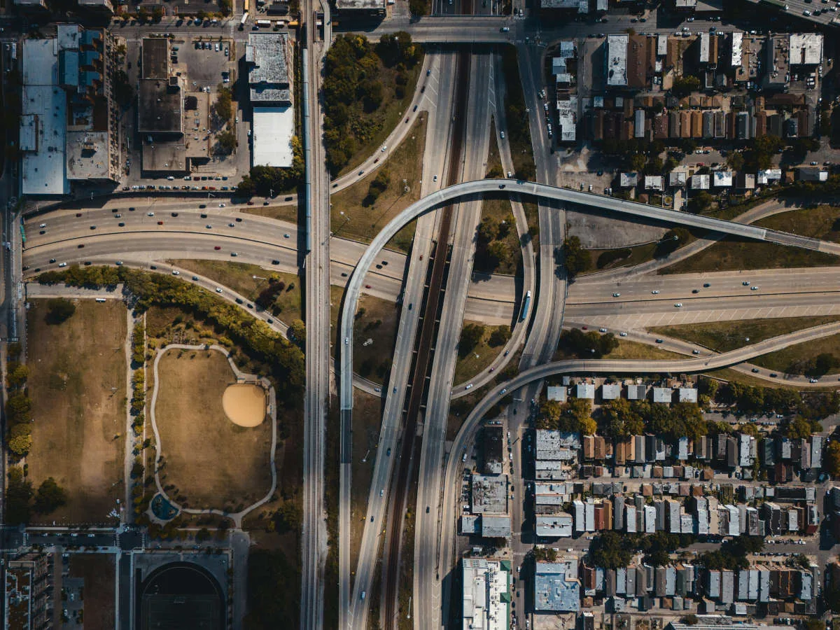 aerial view of highway intersection