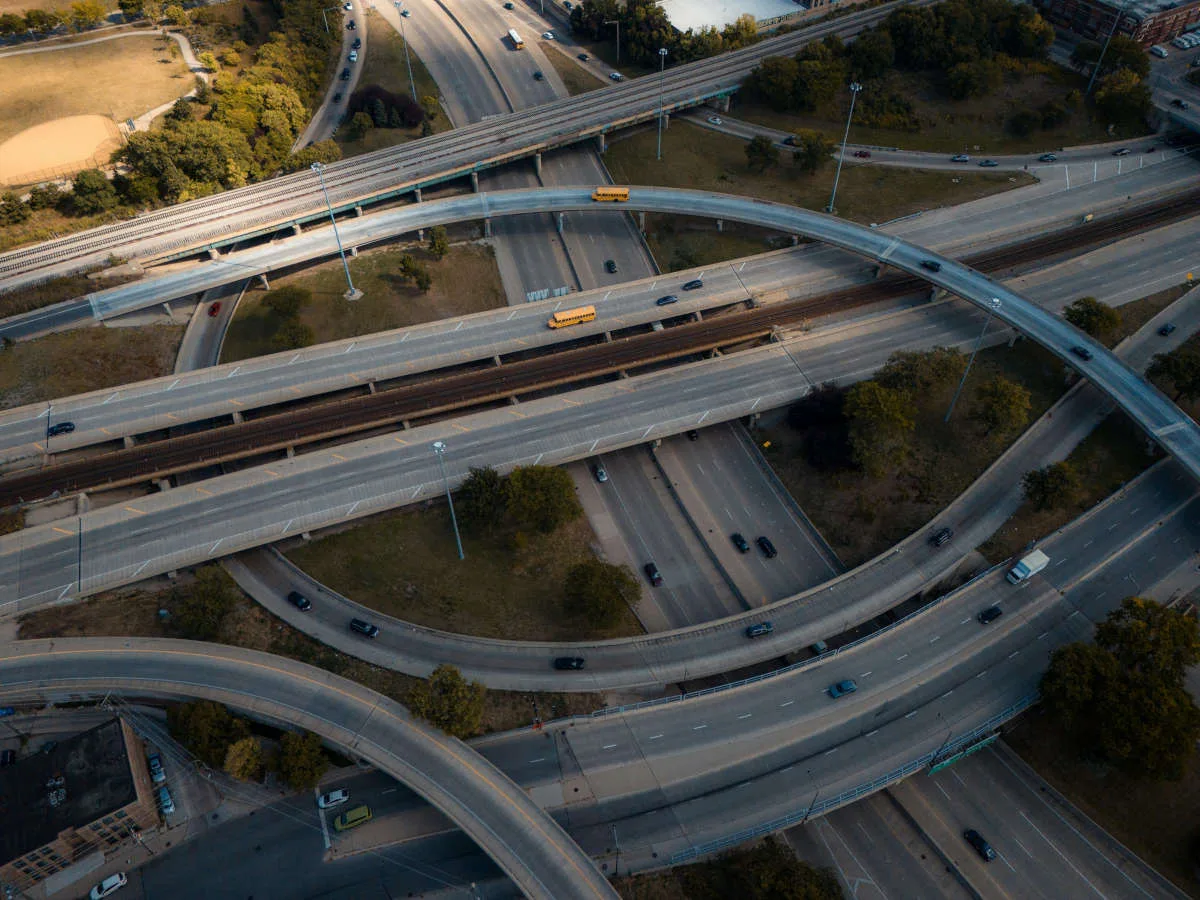angled aerial view of highway intersection